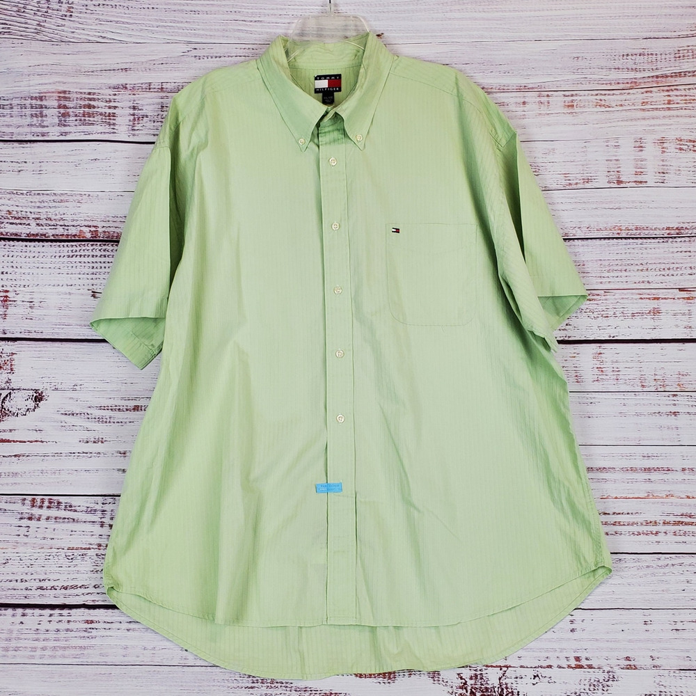 Tommy Hilfiger Mens Short Sleeve Collared Shirt 2X Collar Mint Green Button Down